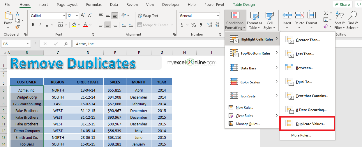 Remove Duplicates in an Excel Table | MyExcelOnline