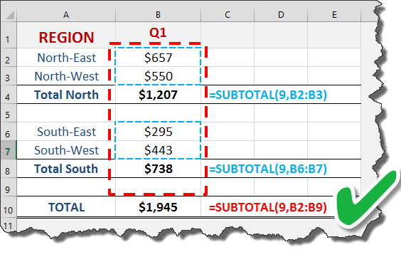 Excel Subtotal Function - Avoid Double Counting