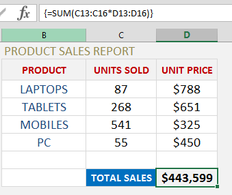 calculate total sales in excel