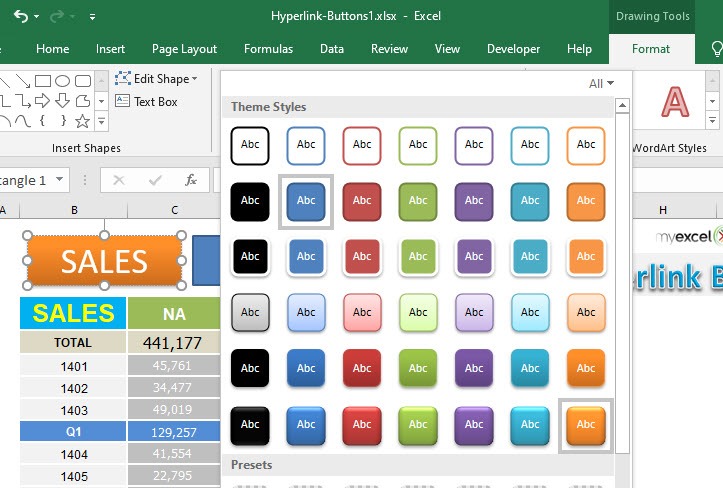 Excel Hyperlinks: Buttons