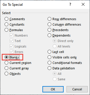 Find Blank Cells