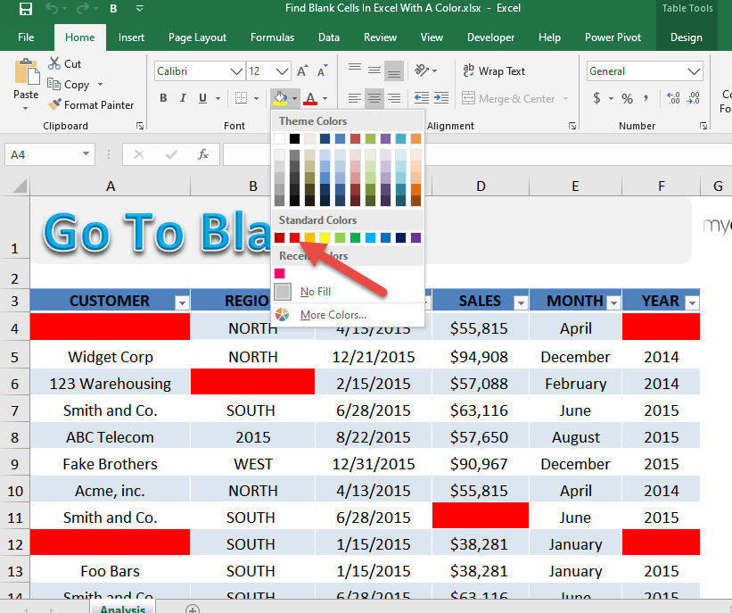 Find Blank Cells In Excel With A Color