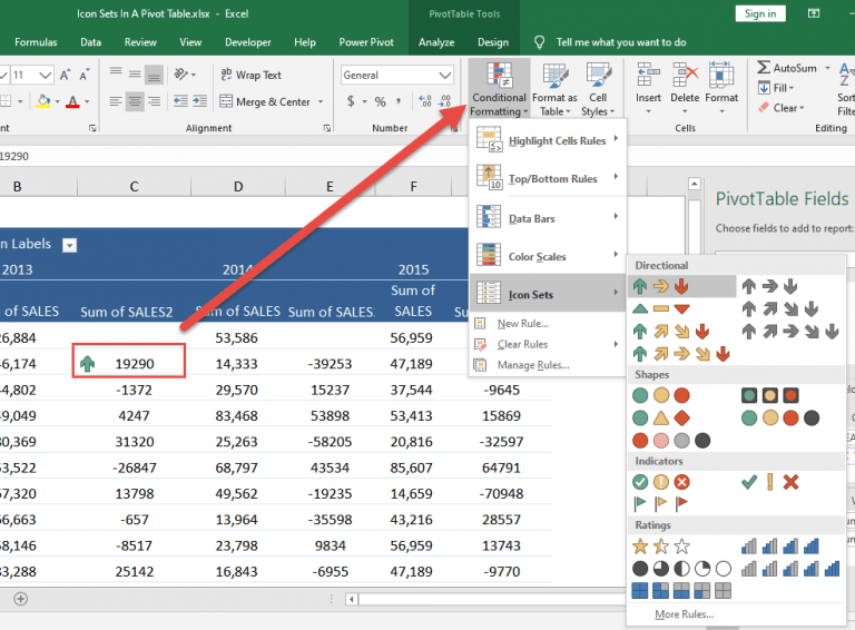 Icon sets in a pivot table myexcelonline