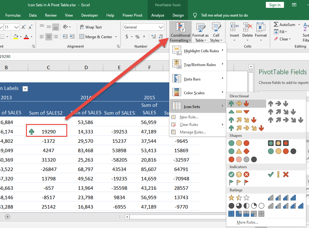 Icon Sets in Pivot Table