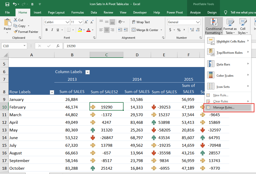 Icon Sets in Pivot Table