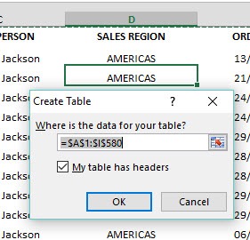 excel table