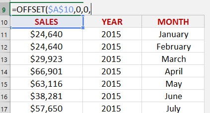 Excel OFFSET function