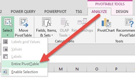 select entire pivot table