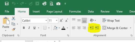 Indents in Excel Cells