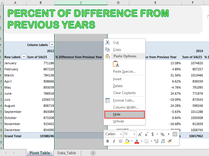 Show The Percent of Difference From Previous Years With Excel Pivot Tables