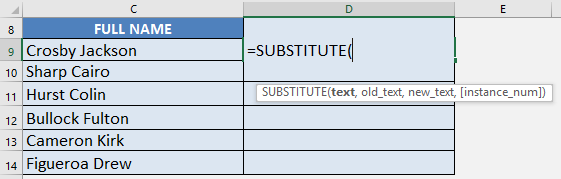 Add Comma in Excel between Names with SUBSTITUTE Formula