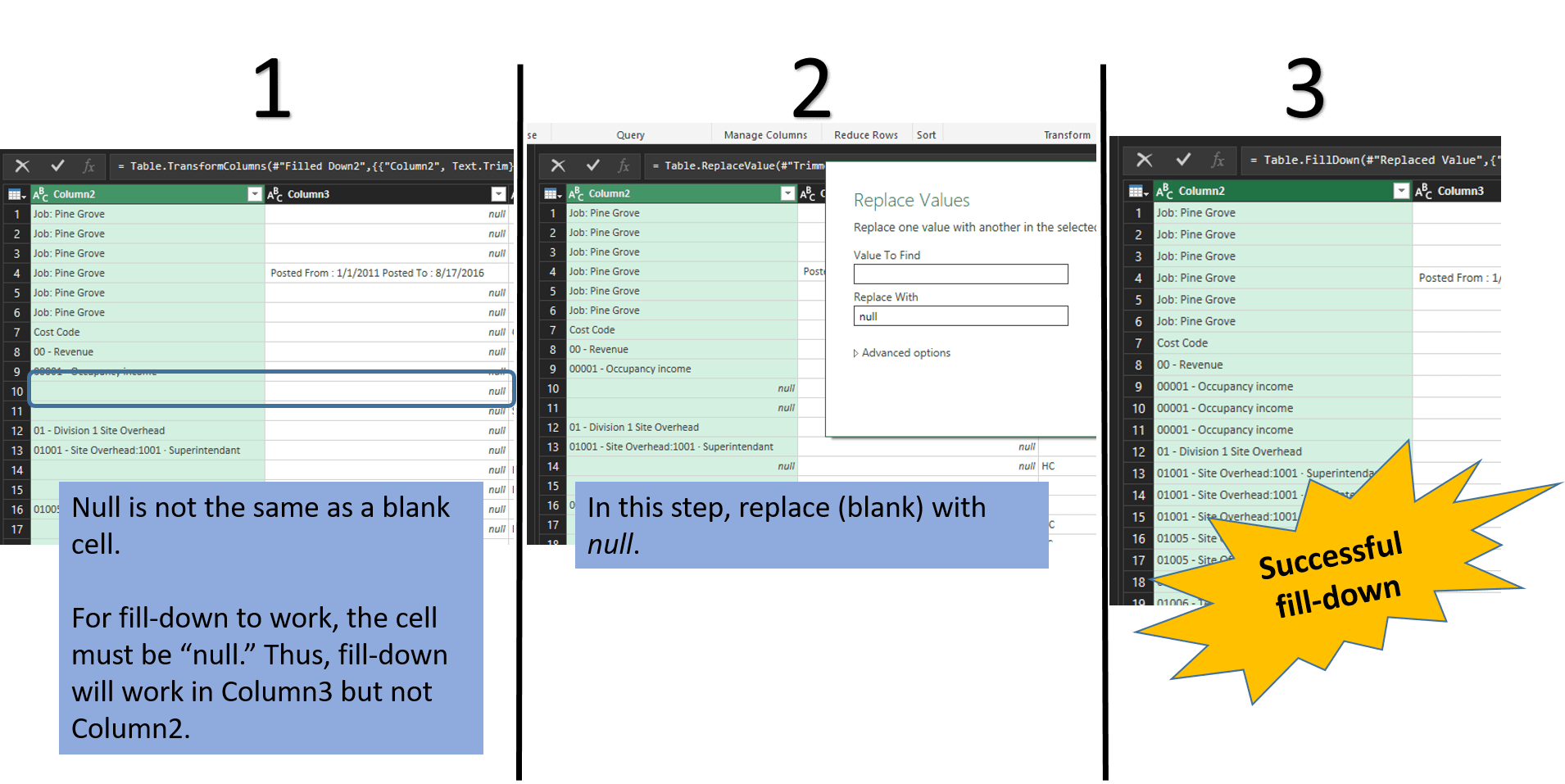 PowerQuery null and blank