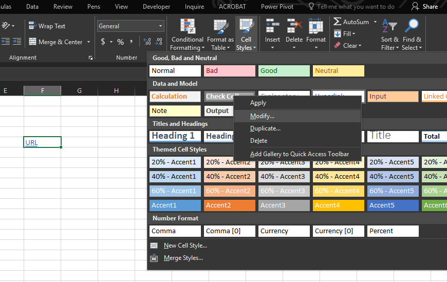 Change the style of hyperlinked cells