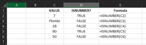 Excel ISNUMBER function
