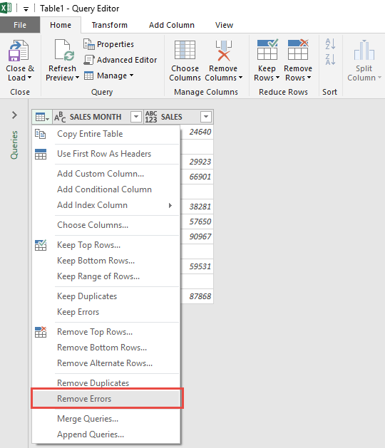 Remove Rows With Errors Using Power Query