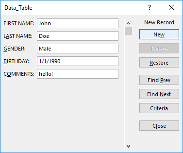 Create a Data Entry Form in Excel