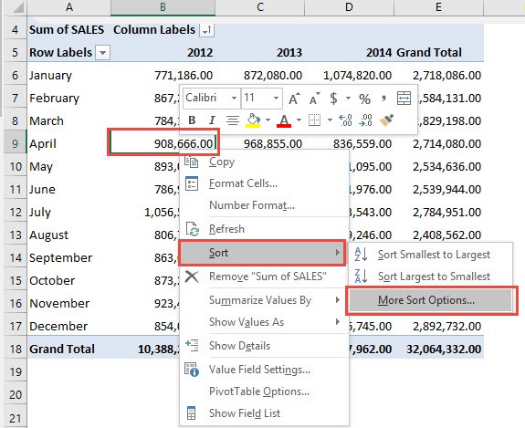Sort an Item Row (Left to Right) With Excel Pivot Tables