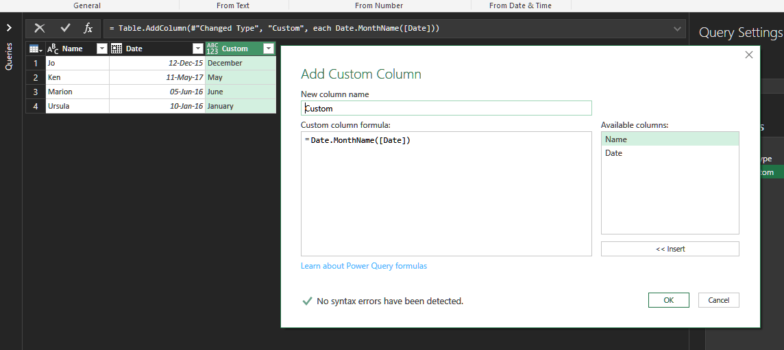 MonthName in POwer Query