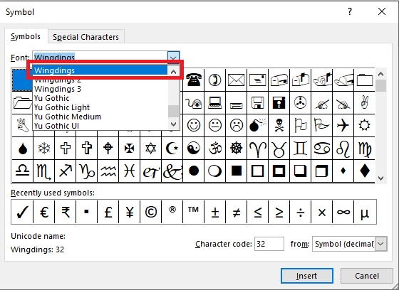 wingdings 2 character map