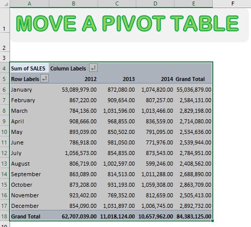 Move an Excel Pivot Table