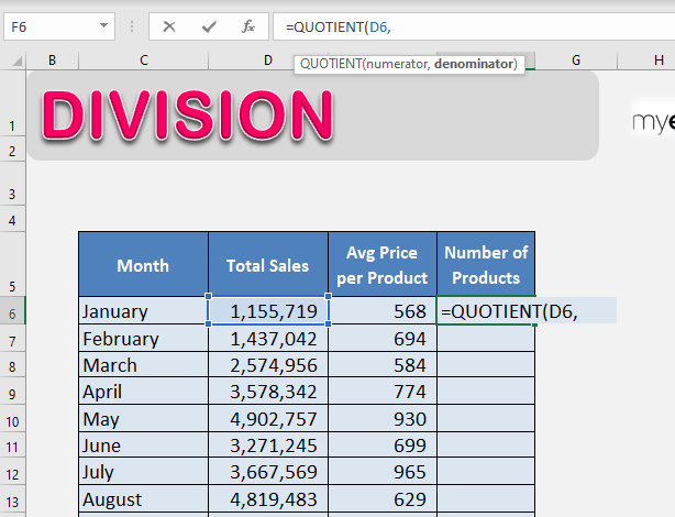 How to Divide in Excel with the Division Formula | MyExcelOnline