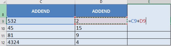 Addition Formula in Excel
