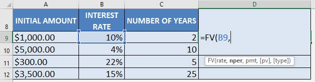 Calculate the Compound Interest with Excel's FV Formula