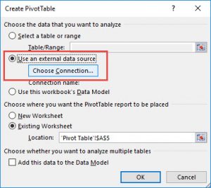 External Data Source to Import Data into an Excel Pivot Table