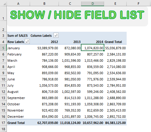 Show & Hide Field List in Excel Pivot Table | MyExcelOnline