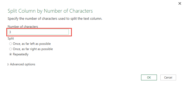 Split Column By Number of Characters Using Power Query