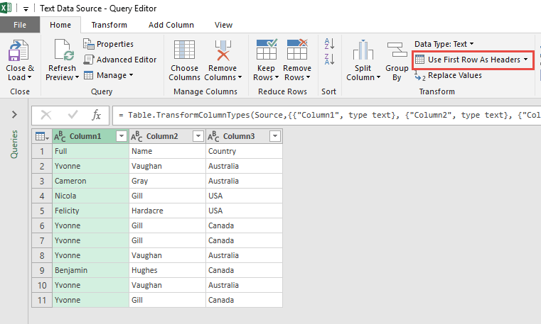 Import Data from Text Using Power Query or Get & Transform