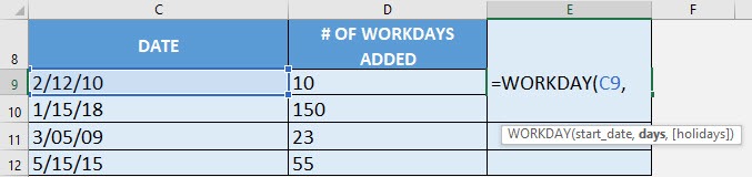 Workday Formula in Excel