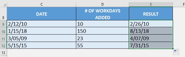 Workday Formula in Excel