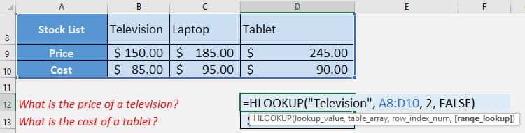 HLOOKUP Function in Excel: Introduction