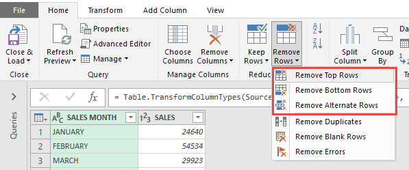 Remove Rows Using Power Query
