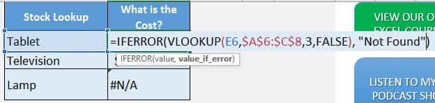 How to Combine VLOOKUP and IFERROR to Replace the #N/A Error in Excel