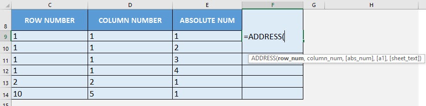 ADDRESS Formula in Excel