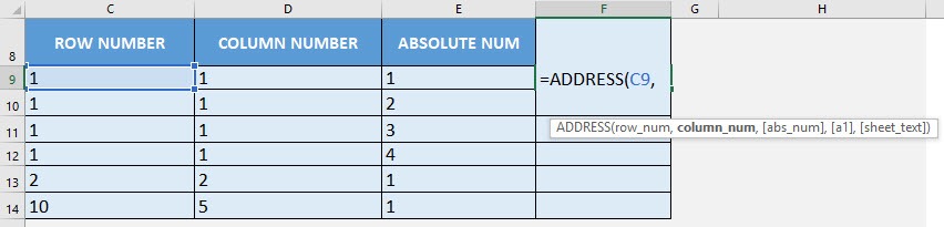 ADDRESS Formula in Excel