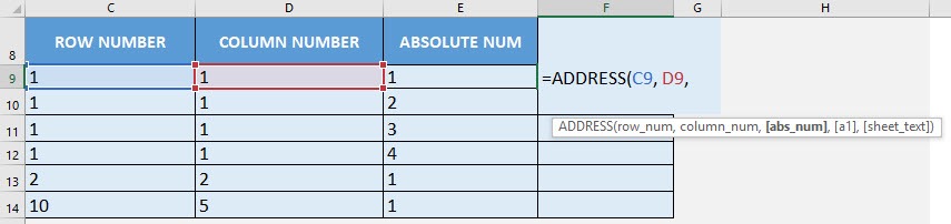 ADDRESS Formula in Excel