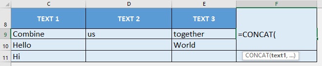 CONCAT Formula in Excel