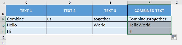 CONCAT Formula in Excel