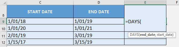 DAYS Formula in Excel