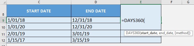 DAYS360 Formula in Excel