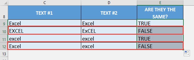 EXACT Formula in Excel