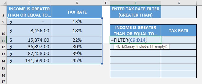 Excel FILTER Formula