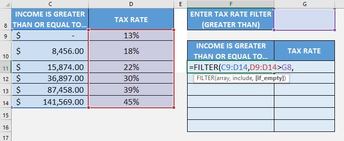 Excel FILTER Formula