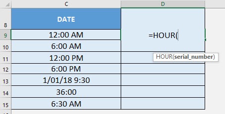 HOUR Formula in Excel