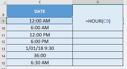 HOUR Formula in Excel