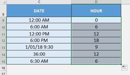 HOUR Formula in Excel