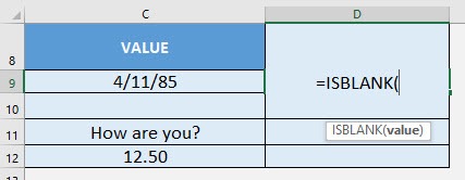 ISBLANK Formula in Excel